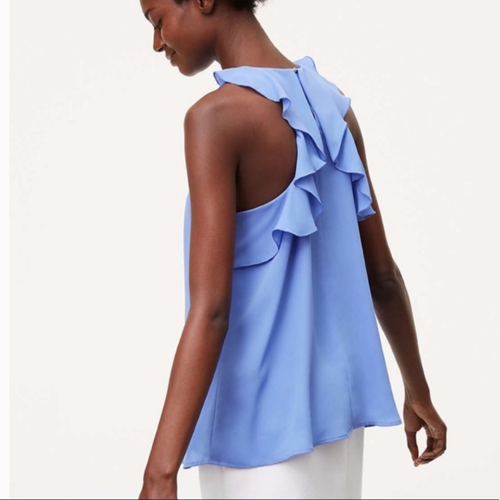 LOFT Blue Ruffle Tank
